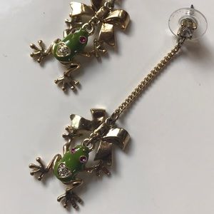 Dangle Enamel Frog Heart Bow Earrings